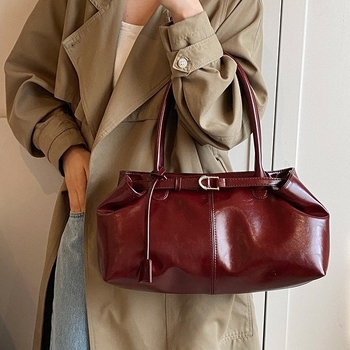 Geantă de umăr din PU, unisex, formă orizontală pătrată, închidere magnetică, buzunar interior cu fermoar, căptușeală poliester