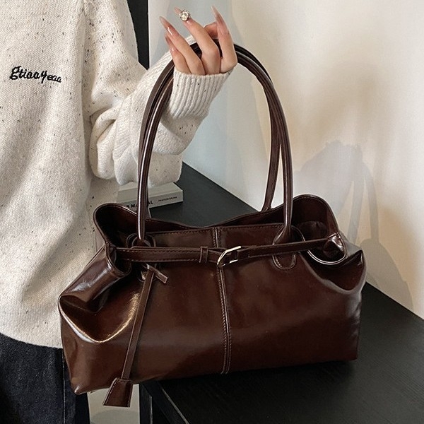 Geantă de umăr din PU, unisex, formă orizontală pătrată, închidere magnetică, buzunar interior cu fermoar, căptușeală poliester