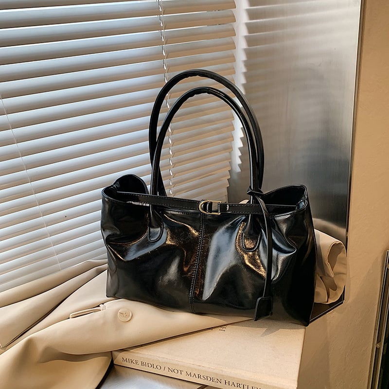 Geantă de umăr din PU, unisex, formă orizontală pătrată, închidere magnetică, buzunar interior cu fermoar, căptușeală poliester