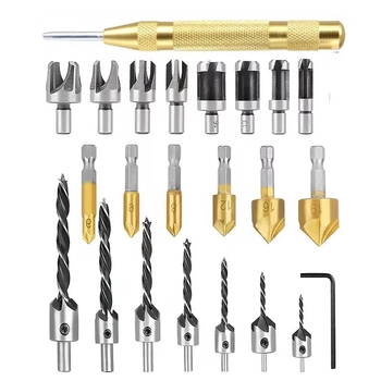 26-частен комплект дърводелски свредла: пагода свредло, центровач, дърводелско триостро свредло