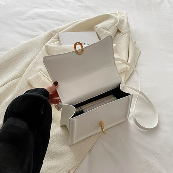 PU kožna vodoravna kvadratna torba — gradski stil, crossbody s poklopnim zatvaranjem, ljeto 2024