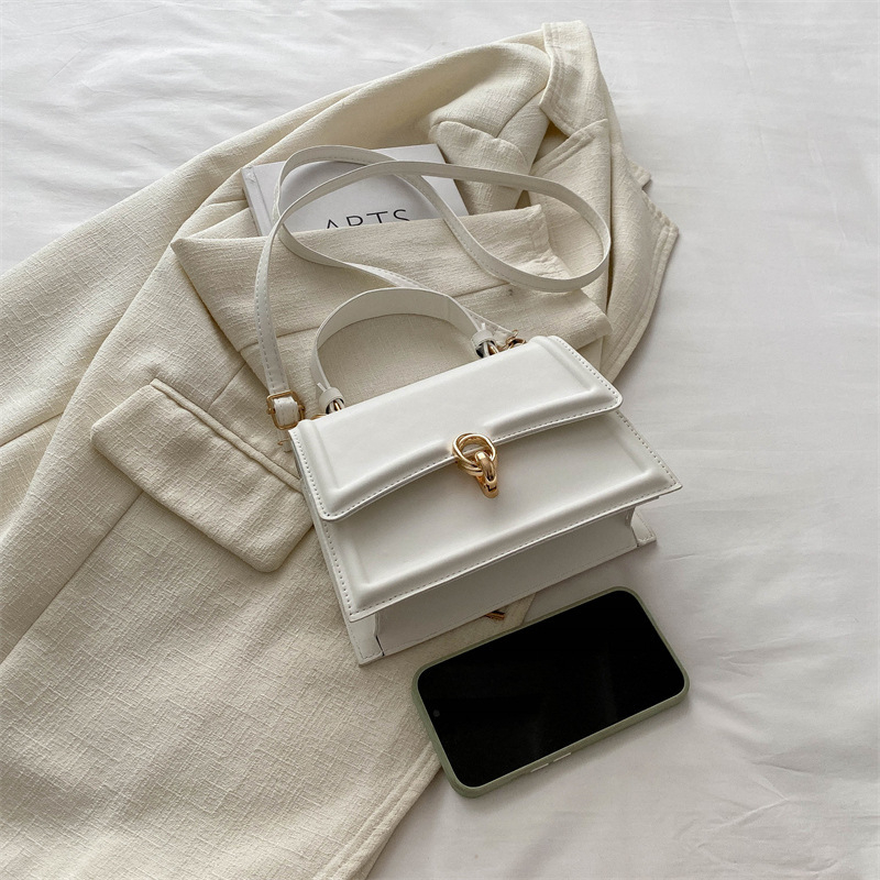 PU kožna vodoravna kvadratna torba — gradski stil, crossbody s poklopnim zatvaranjem, ljeto 2024