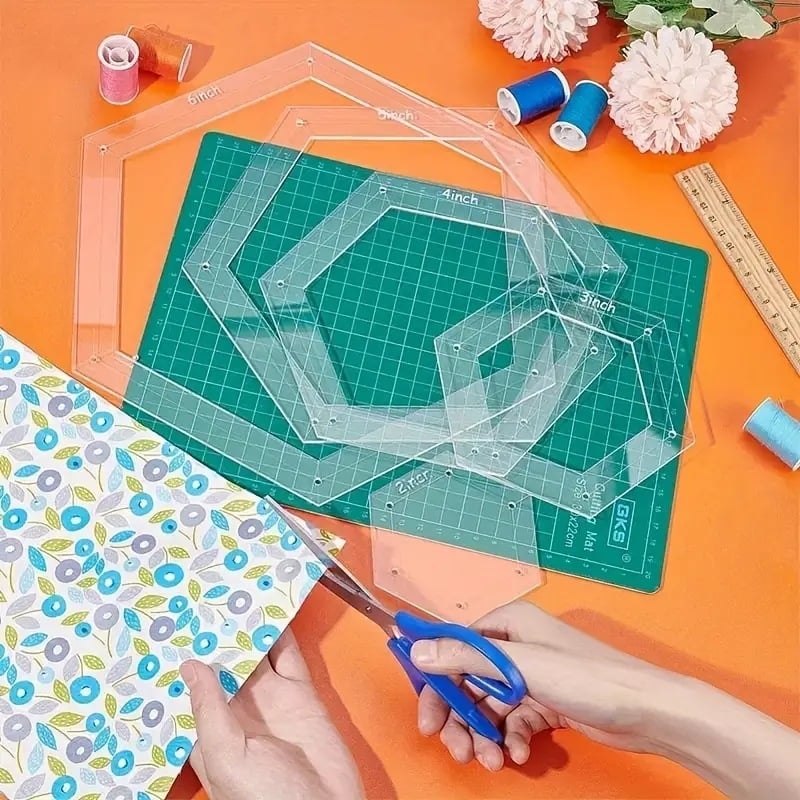 Set de 5 șabloane hexagonale pentru quilting, riglă din acrilic pentru patchwork, Model 1, Brand Xingtai