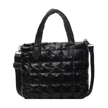 Дамска чанта за рамо от найлон със бродиран каре модел, уличен стил, ципно затваряне, подплата от полиестер