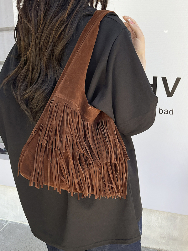 Ženska torbica s resicama – torba tipa kanta, magnetsko zatvaranje, unutarnja džep, poliester, ljeto 2025