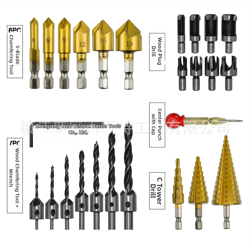 26-dielna súprava vrtákov na drevo s fasovacimi vrtákmi, stredovým kladivom a pagoda vrtákmi