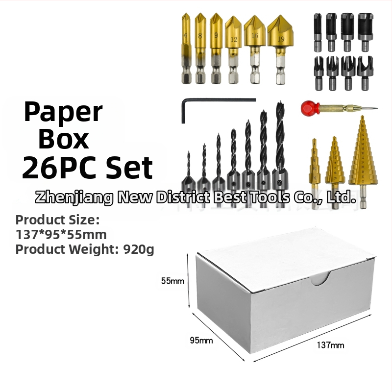 26-частен комплект битове за дървообработване: фаскиращи битове, центриращ удар и пагода битове