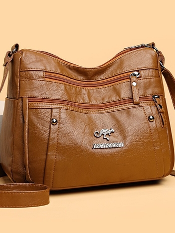 Torba preko ramena od PU s mekanom teksturom kože, gradski minimalistički stil, trodimenzionalni vanjski dizajn, vodoravni kvadratni oblik, zatvarač