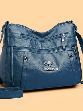 Torba preko ramena od PU s mekanom teksturom kože, gradski minimalistički stil, trodimenzionalni vanjski dizajn, vodoravni kvadratni oblik, zatvarač