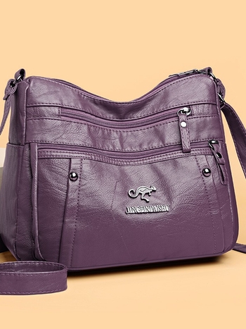 Torba preko ramena od PU s mekanom teksturom kože, gradski minimalistički stil, trodimenzionalni vanjski dizajn, vodoravni kvadratni oblik, zatvarač