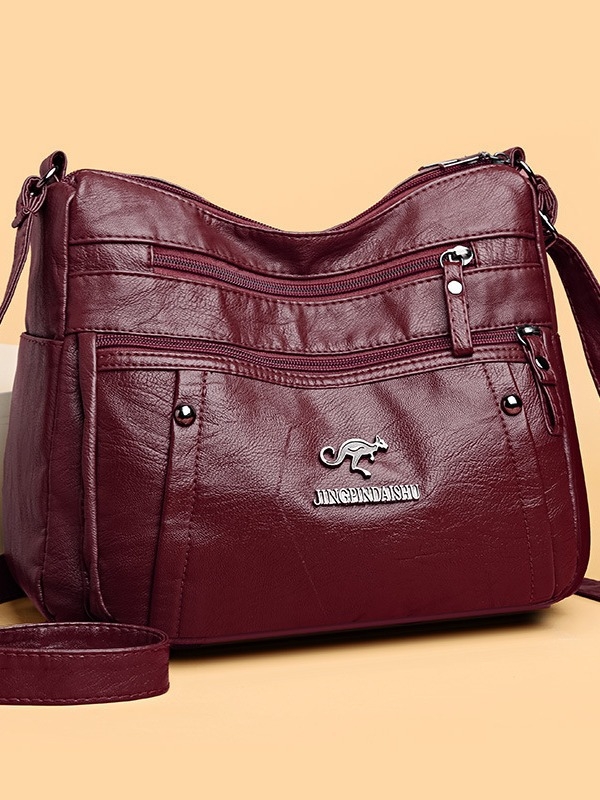 Torba preko ramena od PU s mekanom teksturom kože, gradski minimalistički stil, trodimenzionalni vanjski dizajn, vodoravni kvadratni oblik, zatvarač