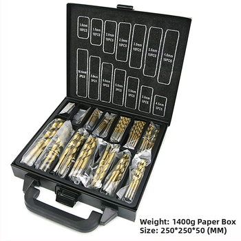 99 парчета титаново покрити спирални свредла за дървообработване, с прав дръжка