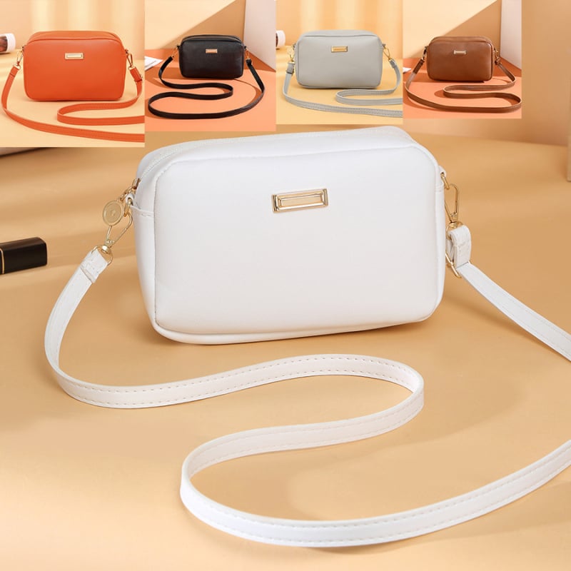 PU crossbody rankinė su horizontalia kvadrato forma, užtrauktukas, poliesterio įdėklas, vidiniai kišenės telefonui ir ID kortelei