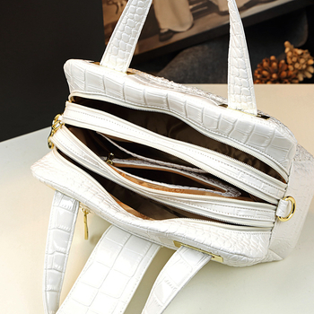 PU дамска чанта с дантелен крокодилски модел; презрамка за рамо и кръстосана презрамка; бизнес стил; вътрешни джобове: джоб с цип, джоб за телефон, джоб за ID и допълнителен джоб