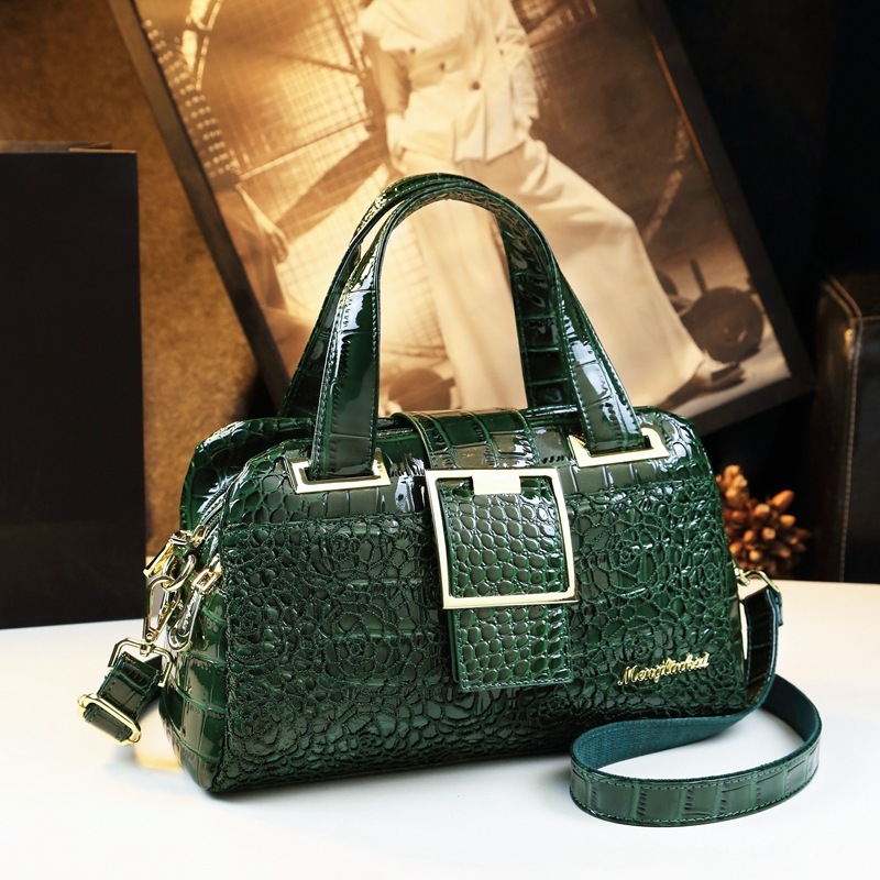 PU дамска чанта с дантелен крокодилски модел; презрамка за рамо и кръстосана презрамка; бизнес стил; вътрешни джобове: джоб с цип, джоб за телефон, джоб за ID и допълнителен джоб