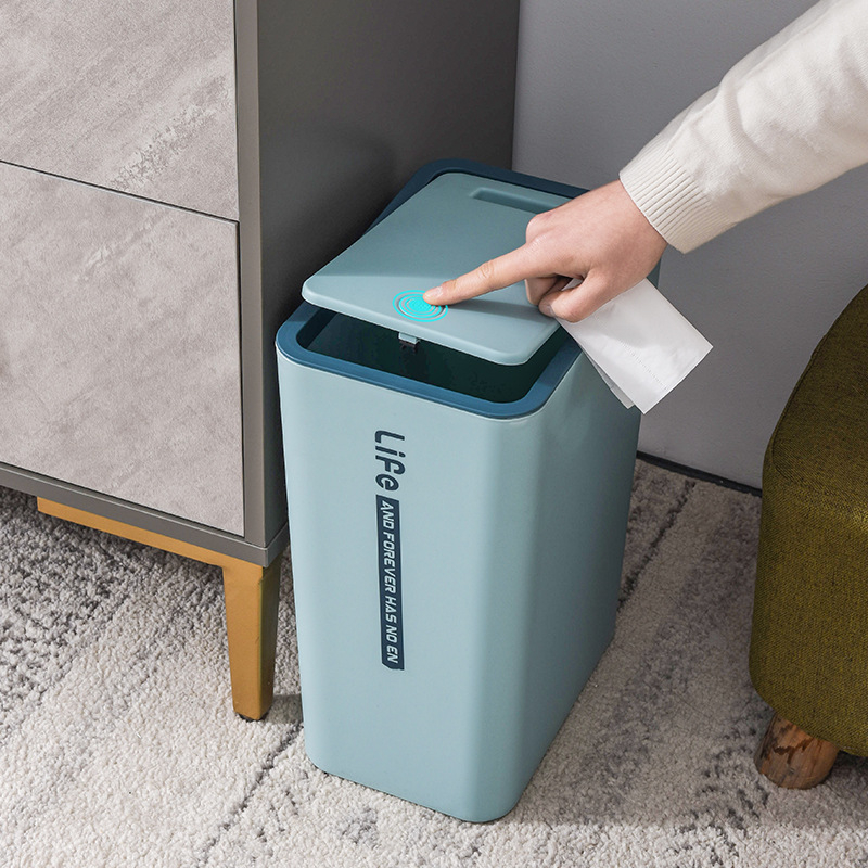 Plastična pravokutna kanta za smeće s poklopcem, pritisni mehanizam otvaranja, zapremina 10 L, za kućnu upotrebu