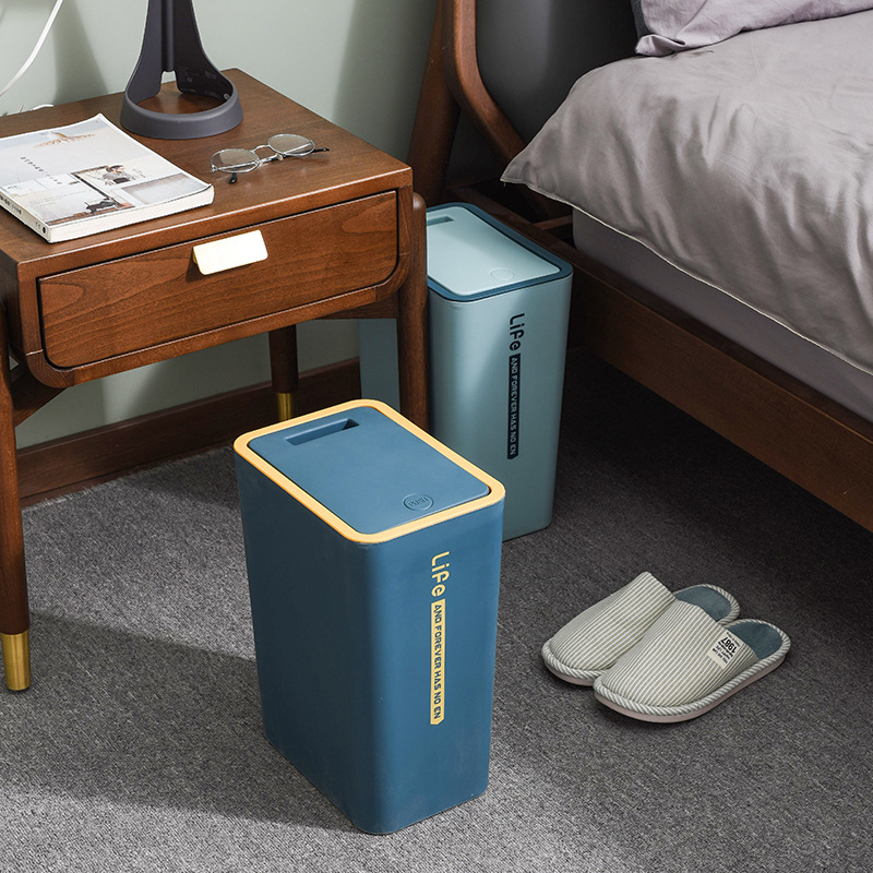 Plastična pravokutna kanta za smeće s poklopcem, pritisni mehanizam otvaranja, zapremina 10 L, za kućnu upotrebu