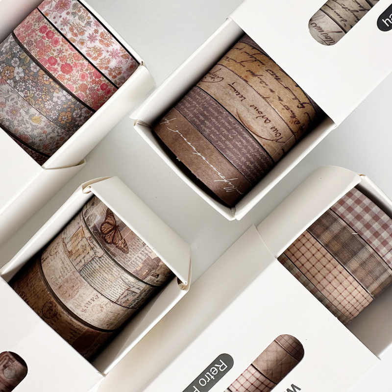 Retro stil 8 rolna washi trake s mrežastim uzorkom i malim cvjetnim motivom – duljina 3 m, osnovni materijal: papir, prilagodljivo, nije uvezeno, pogodno kao blagdanski poklon