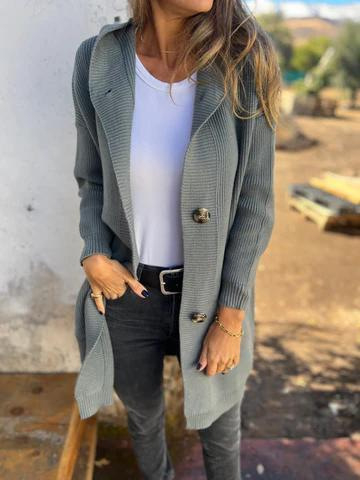 Cardigan akril-gyapjú keverékéből, V-nyakú, hosszú ujjú, hosszú szabású, hétköznapi stílus