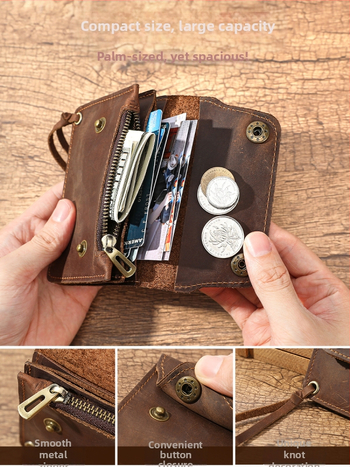 Πορτοφόλι κέρματων από γνήσιο δέρμα, πρώτο στρώμα βοοειδών δέρματος, μονόχρωμο σχέδιο, unisex, επένδυση πολυεστέρα