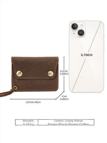 Πορτοφόλι κέρματων από γνήσιο δέρμα, πρώτο στρώμα βοοειδών δέρματος, μονόχρωμο σχέδιο, unisex, επένδυση πολυεστέρα