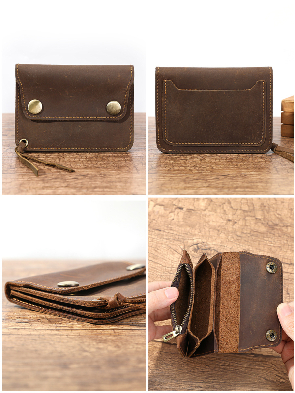 Novčanik za kovanice od prave kože, prvi sloj teleće kože, jednobojni dizajn, unisex, podstava od poliestera