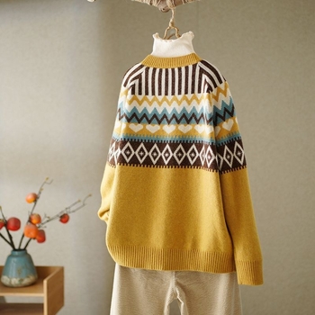 Ženski poliester kardigan s džakard uzorkom, okrugli izrez, ležerni stil, etnički stil