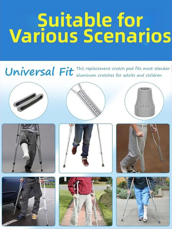 Аксесоари за патерици, 3-частен комплект: подмишнична подложка, покритие за крак и противохлъзгаща подложка