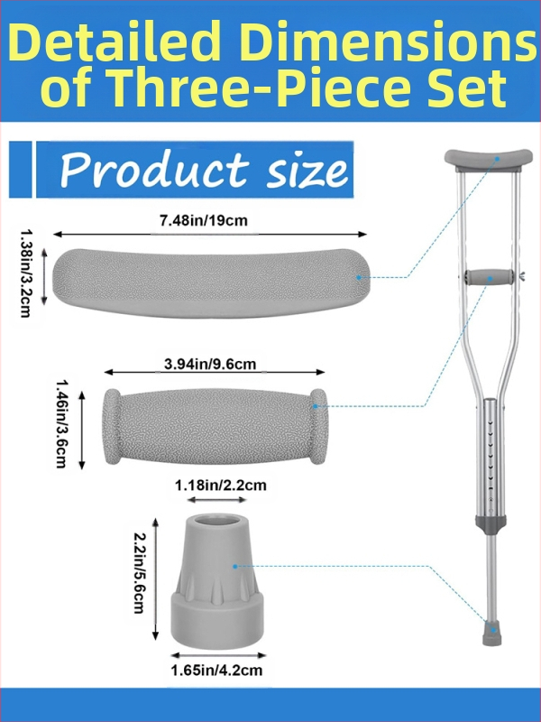 Аксесоари за патерици, 3-частен комплект: подмишнична подложка, покритие за крак и противохлъзгаща подложка