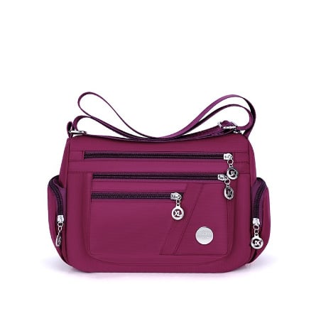 Nailon torbica za rameni s više pretinaca, mali kvadratni dizajn, horizontalni kvadratni oblik, zatvaranje na zip, unutarnje džepove za telefon, identifikaciju i kameru