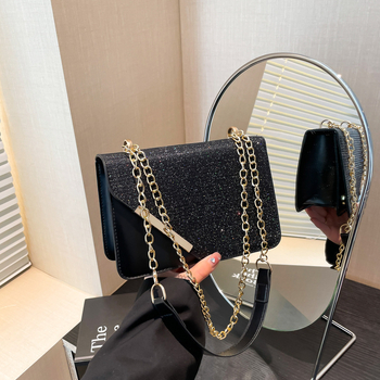 Geantă de umăr pătrată pentru femei, lanț, stil stradal, material special, formă orizontală pătrată, închidere cu capac, buzunar pentru telefon și buletin