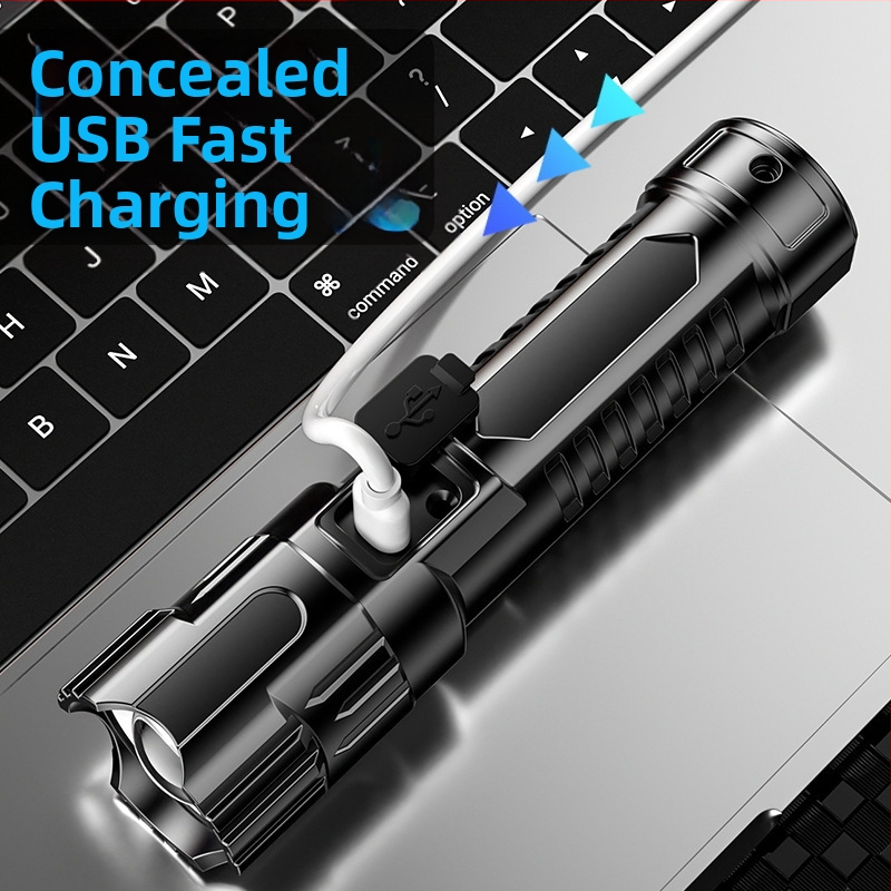 LED USB nabíjateľná baterka s ABS puzdrom (800 mAh; 5 W; dosah až 200 m)