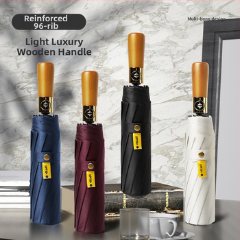 Umbrelă automată cu mâner din lemn, 12 spițe, rezistentă la vânt, protecție UV UPF 40+, imprimare logo disponibil