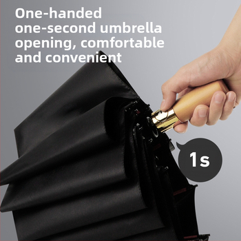 Umbrelă automată cu mâner din lemn, 12 spițe, rezistentă la vânt, protecție UV UPF 40+, imprimare logo disponibil