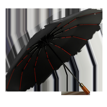 Umbrelă automată cu mâner din lemn, 12 spițe, rezistentă la vânt, protecție UV UPF 40+, imprimare logo disponibil