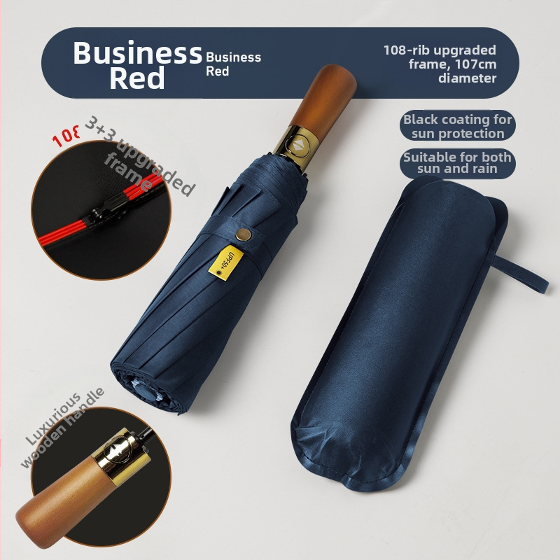 Umbrelă automată cu mâner din lemn, 12 spițe, rezistentă la vânt, protecție UV UPF 40+, imprimare logo disponibil