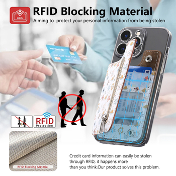 Θήκη καρτών με φερμουάρ και μαγνητικό κούμπωμα, φλοράλ μοτίβο, PU υλικό, προστασία από κλοπή, επένδυση από νάιλον