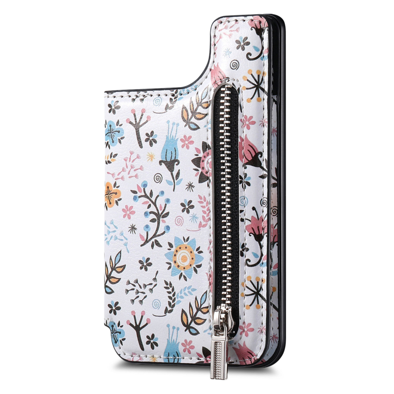 Θήκη καρτών με φερμουάρ και μαγνητικό κούμπωμα, φλοράλ μοτίβο, PU υλικό, προστασία από κλοπή, επένδυση από νάιλον
