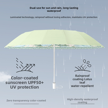 Umbrelă pliantă pentru femei, 16 brațe, pentru soare și ploaie, protecție UV