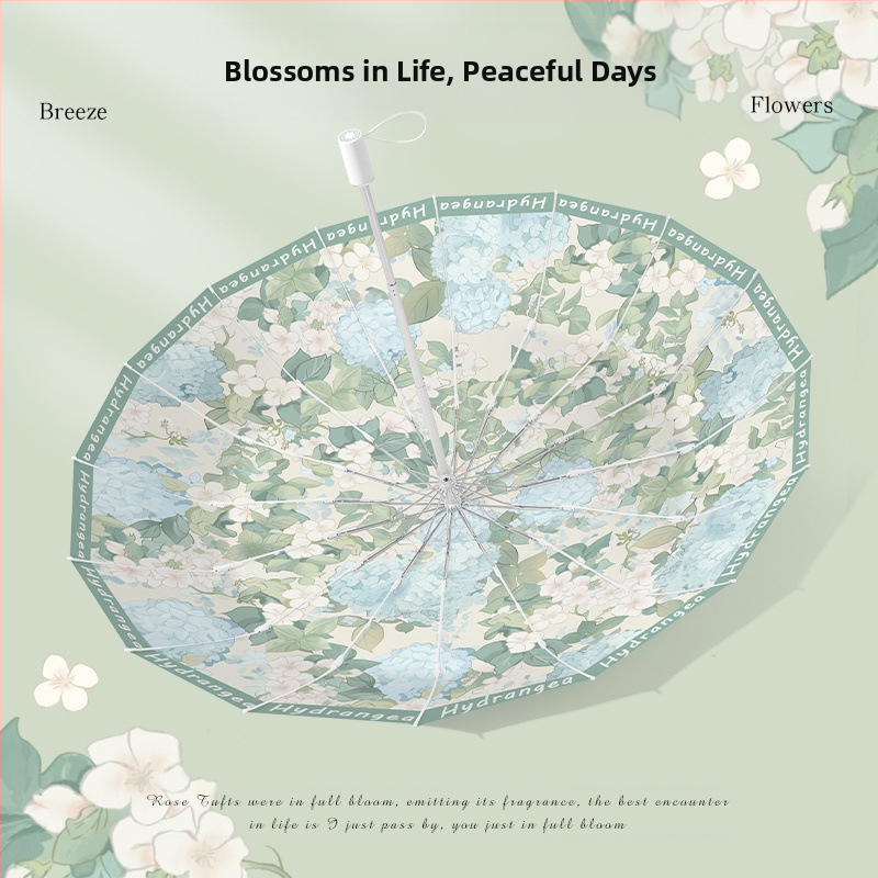 Женски сгъваем чадър с 16 ребра, за слънце и дъжд, UV защита