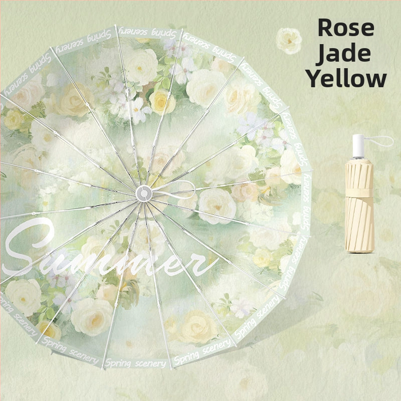 Umbrelă pliantă pentru femei, 16 brațe, pentru soare și ploaie, protecție UV