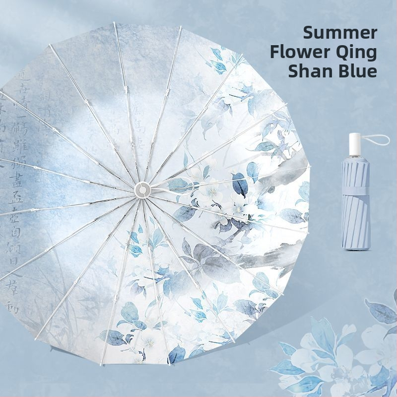 Umbrelă pliantă pentru femei, 16 brațe, pentru soare și ploaie, protecție UV