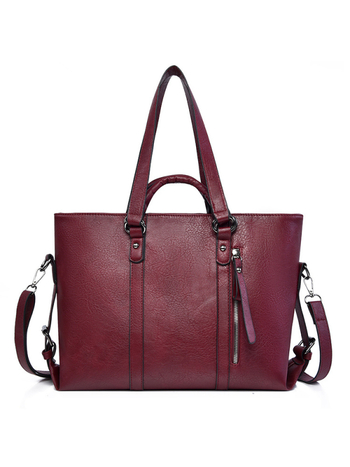 PU tote torba za žene - horizontalni kvadratni oblik, zatvarač, poliester podstava, unutarnji džep za telefon