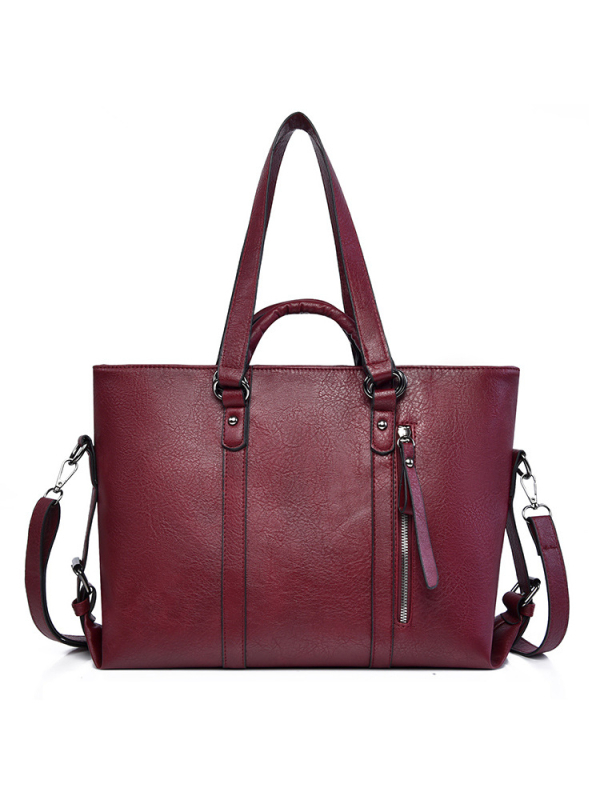 PU tote torba za žene - horizontalni kvadratni oblik, zatvarač, poliester podstava, unutarnji džep za telefon