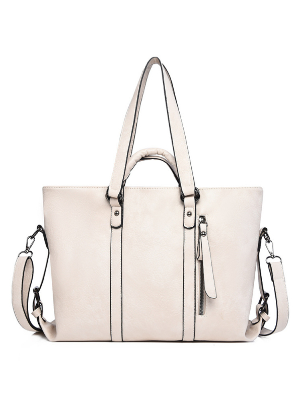 PU tote torba za žene - horizontalni kvadratni oblik, zatvarač, poliester podstava, unutarnji džep za telefon