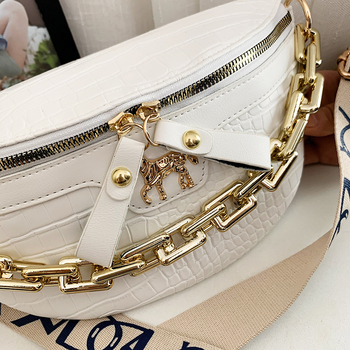 Ženska crossbody torbica s uzorkom krokodila, PU materijal, lančani remen, saddle bag oblik, unutarnji džep sa zatvaračem