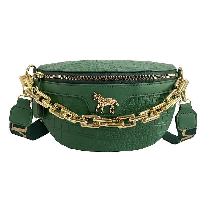 Ženska crossbody torbica s uzorkom krokodila, PU materijal, lančani remen, saddle bag oblik, unutarnji džep sa zatvaračem