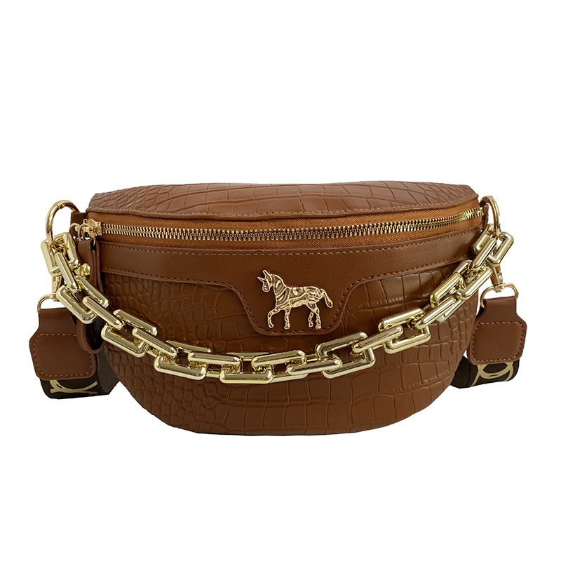 Ženska crossbody torbica s uzorkom krokodila, PU materijal, lančani remen, saddle bag oblik, unutarnji džep sa zatvaračem