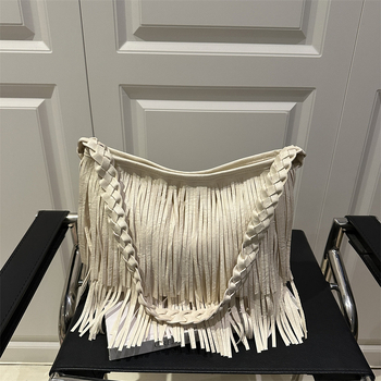 Torba preko ramena s resicama, ulični stil, PU materijal, horizontalni kvadratni oblik, zatvaranje na zip, poliester podstava, unutarnji ID džep, dvije naramenice