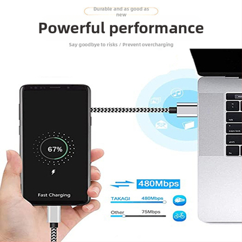 Плетен USB-C кабел за бързо зареждане със змиев модел, дължина 1 м/2 м/3 м, 12W, тъкано-плетен дизайн